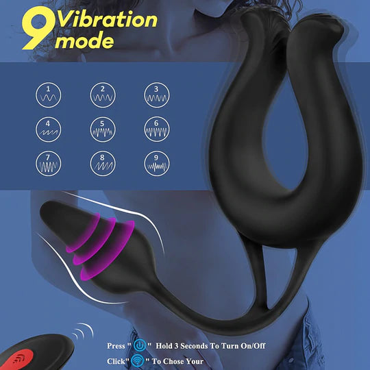 9 MODES VIBRATING COCK RING & ANUL PLUG MASSAGER - Lusty Time