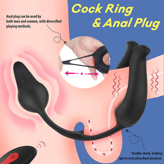 9 MODES VIBRATING COCK RING & ANUL PLUG MASSAGER - Lusty Time